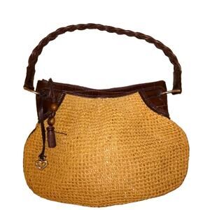 Brighton straw rattan shoulder hobo bag with leather handle
